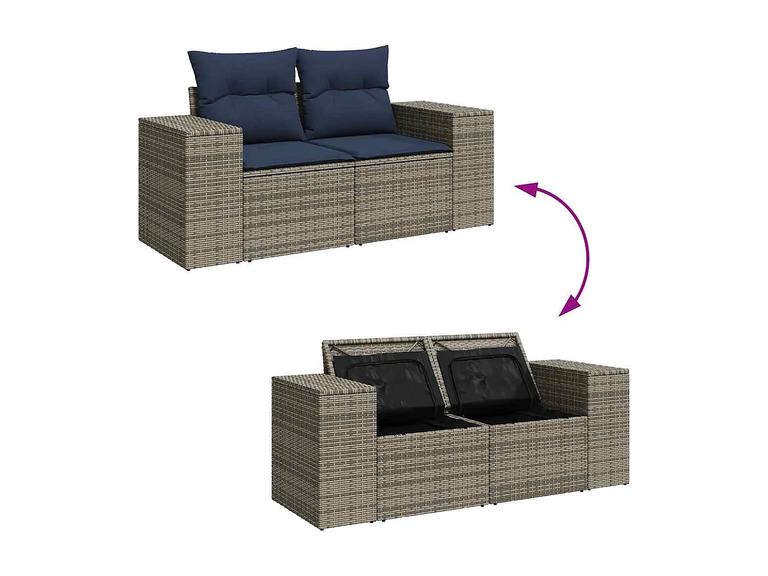 Garden Furniture - 11-tlg. Garten-Sofagarnitur mit Kissen Grau Poly Rattan