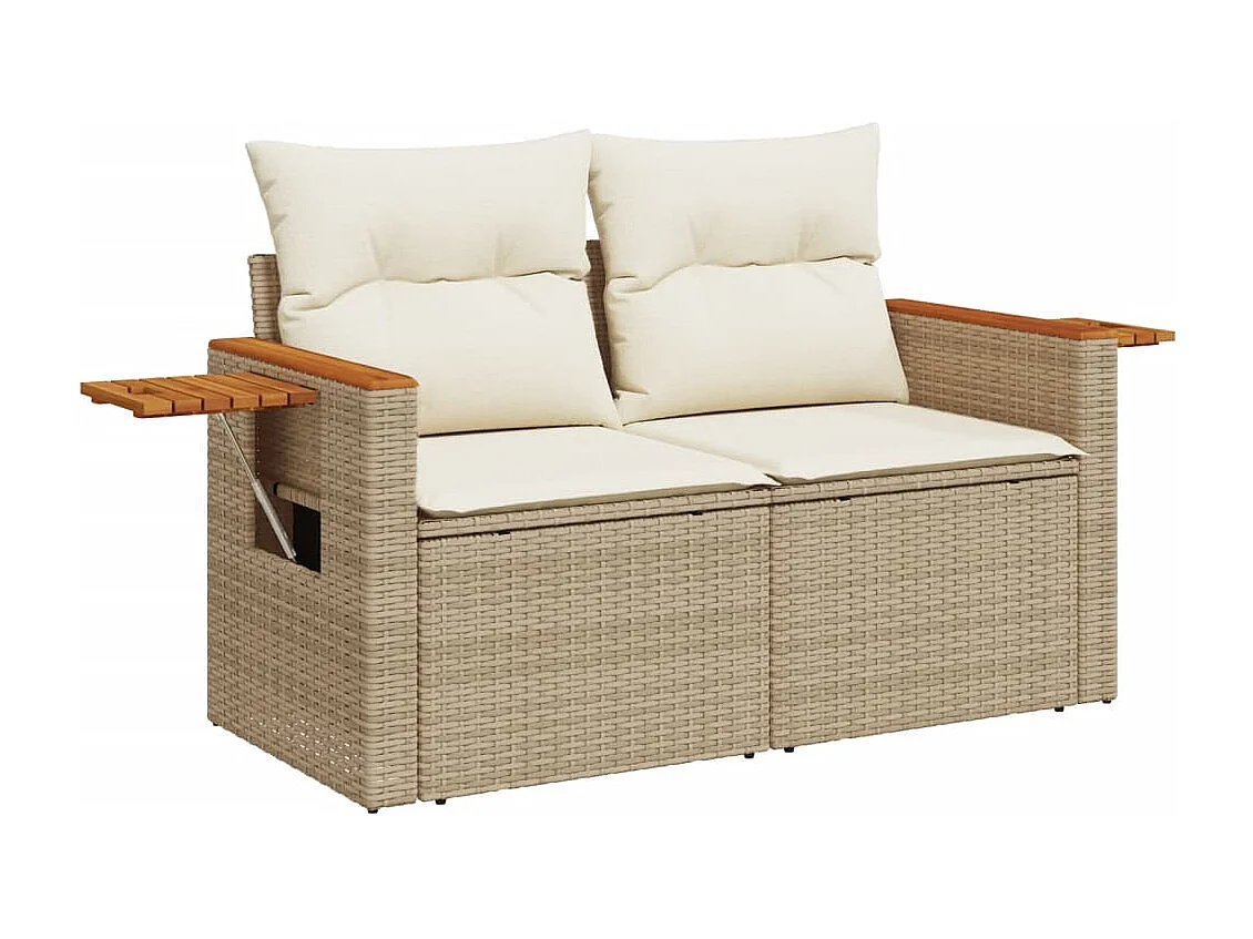 11 pcs conjunto sofás de jardim c/ almofadões vime PE bege