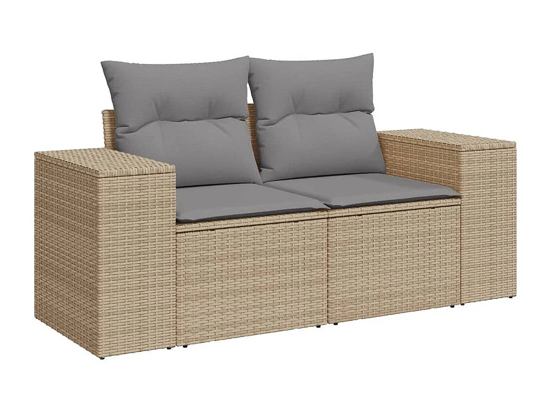 Garden Furniture - 11-tlg. Garten-Sofagarnitur mit Kissen Beige Poly Rattan