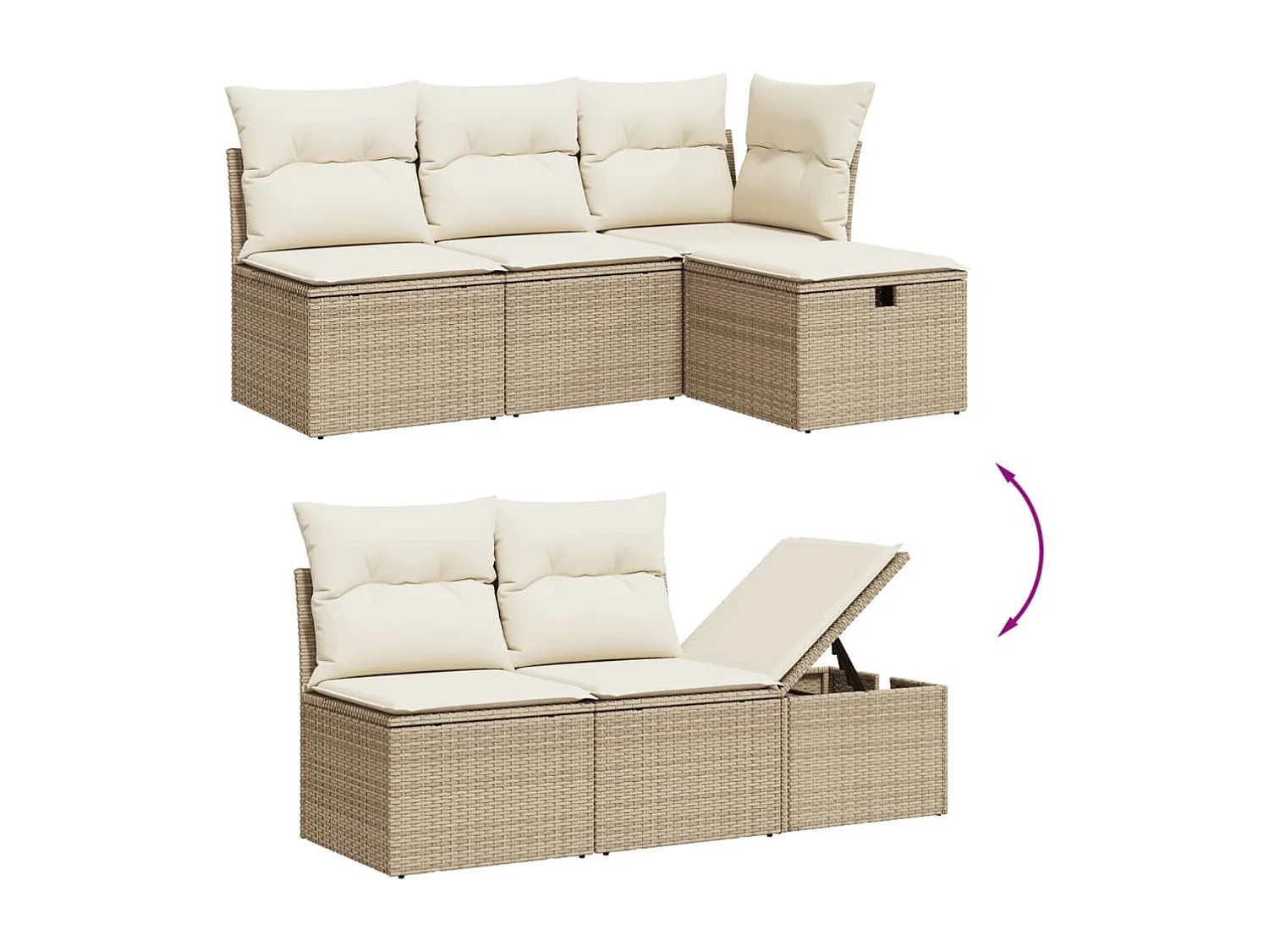 Garden Furniture - 11-tlg. Garten-Sofagarnitur mit Kissen Beige Poly Rattan