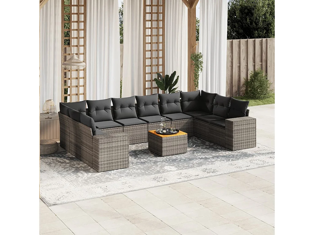Garden Furniture - Set Divani da Giardino 11 pz con Cuscini in Polyrattan Grigio
