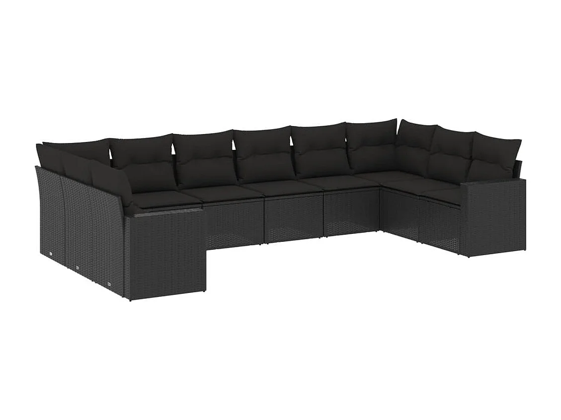 10 pcs conjunto sofás de jardim c/ almofadões vime PE preto