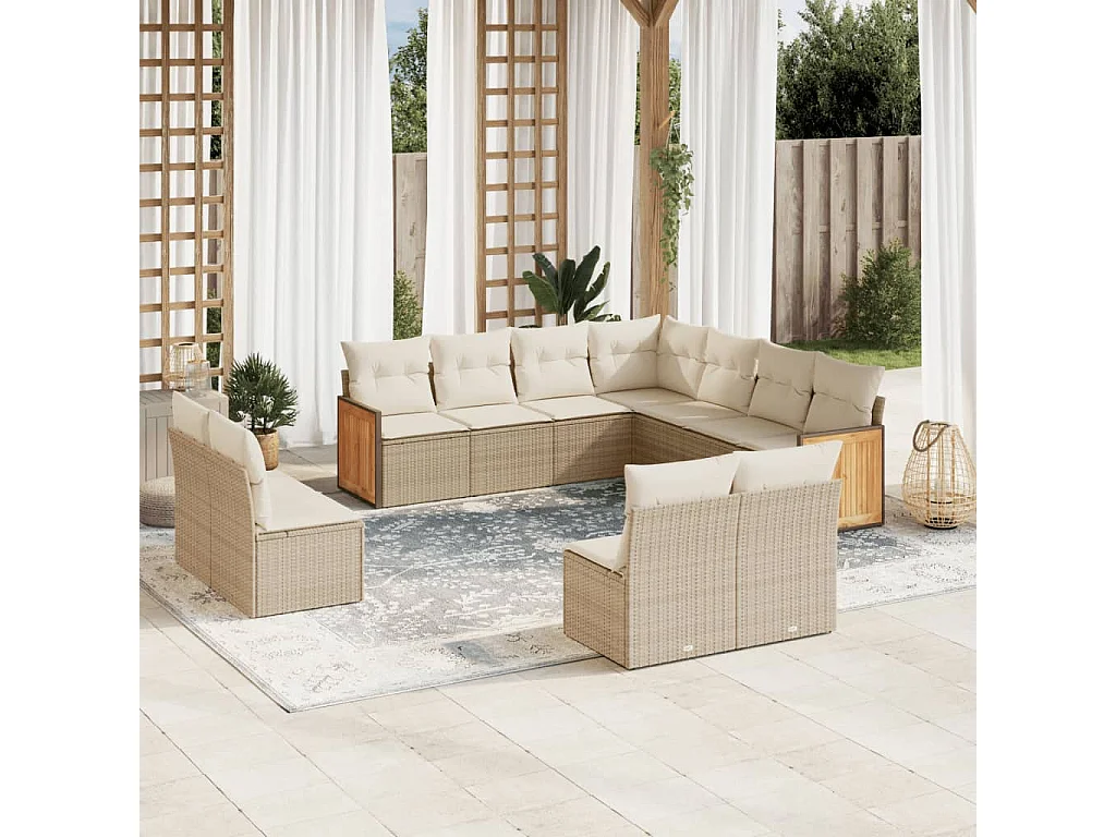 Garden Furniture - Set Divani da Giardino 11 pz con Cuscini Beige in Polyrattan