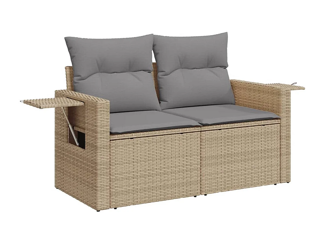 Garden Furniture - 11-tlg. Garten-Sofagarnitur mit Kissen Beige Poly Rattan