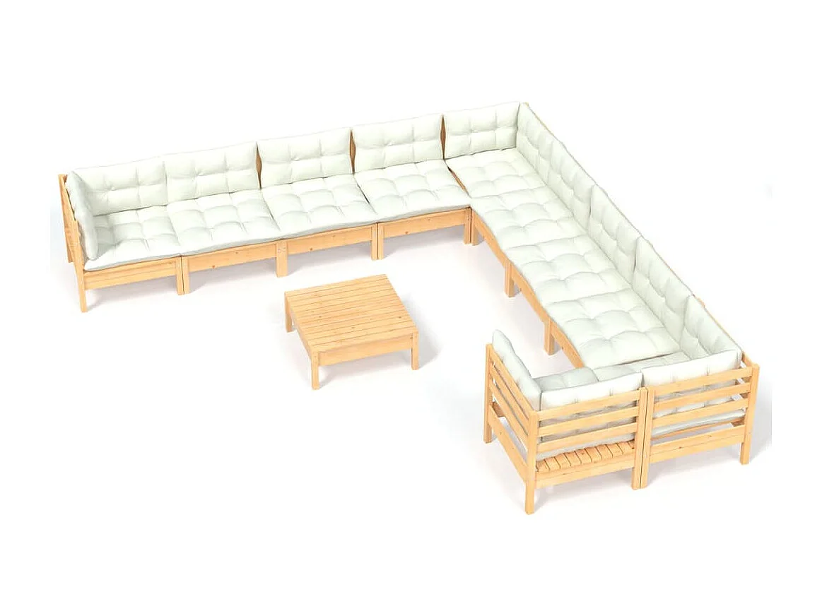 11 pcs conjunto lounge de jardim c/ almofadões cor creme pinho
