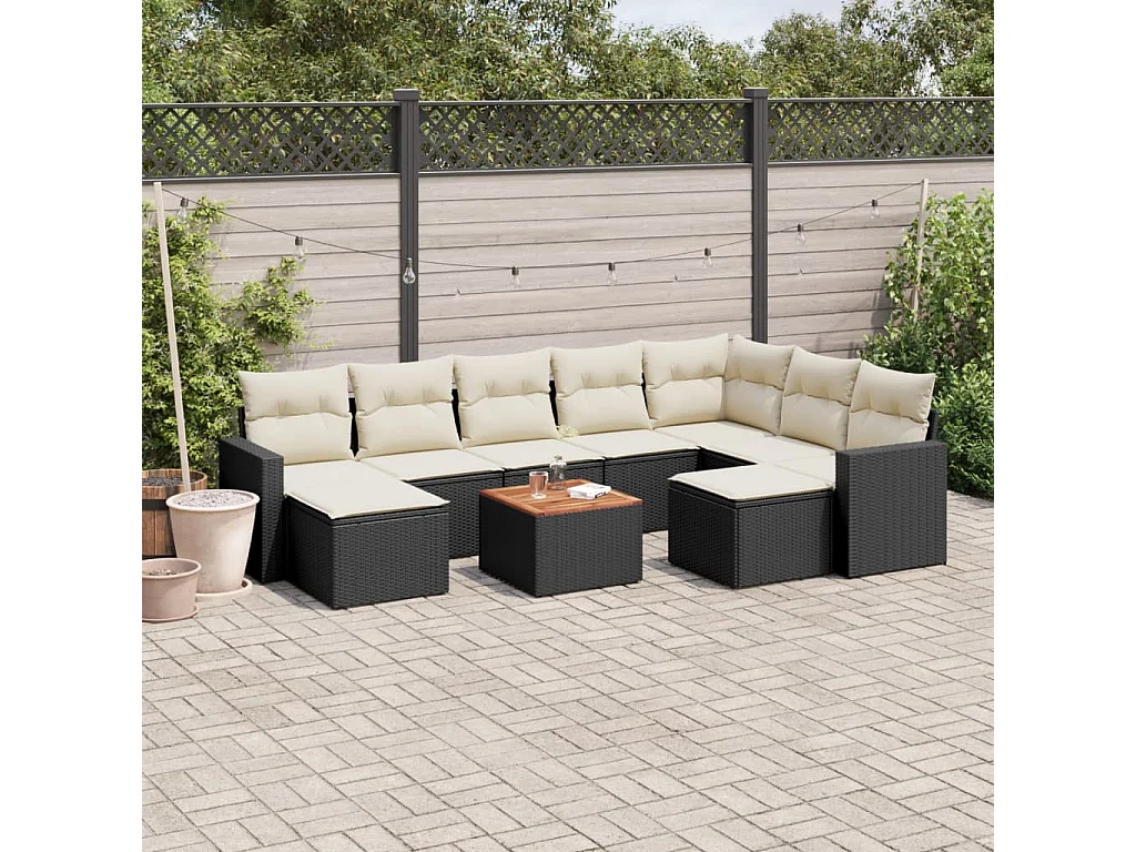 Garden Furniture - 10-tlg. Garten-Sofagarnitur mit Kissen Schwarz Poly Rattan