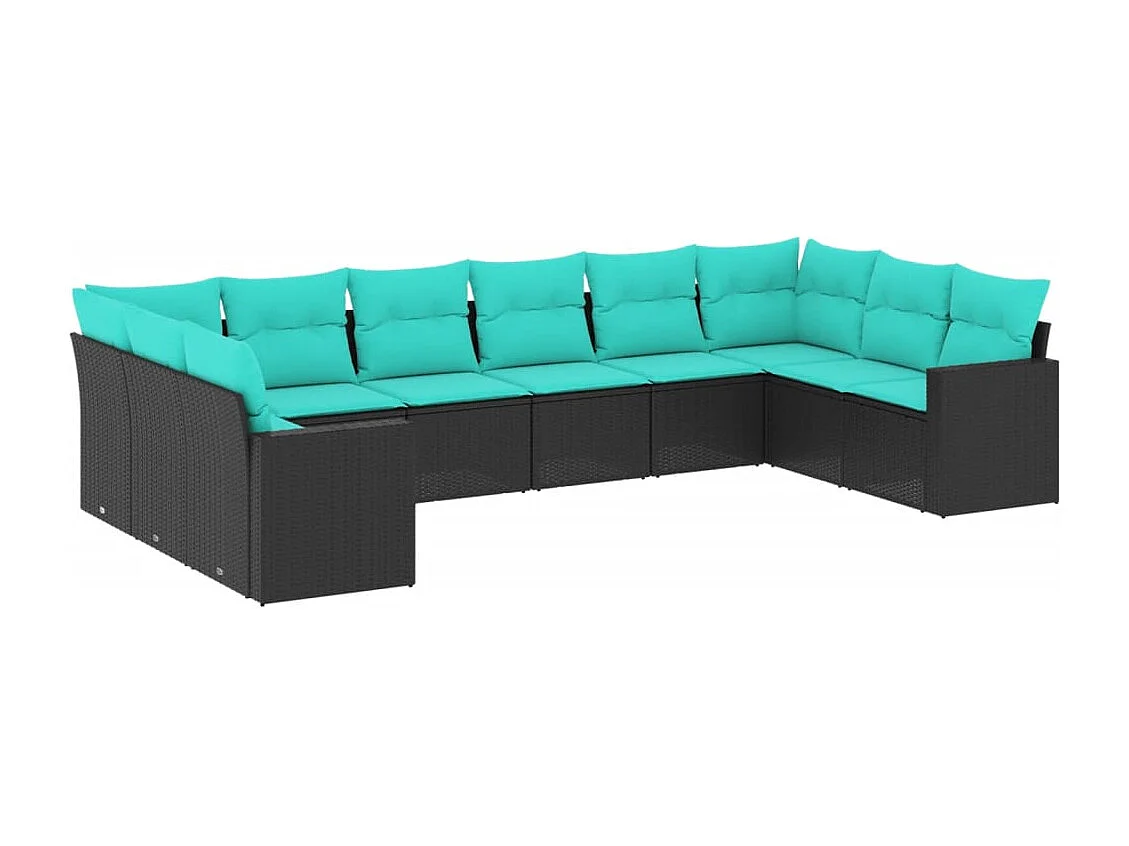 10 pcs conjunto de sofás p/ jardim c/ almofadões vime PE preto