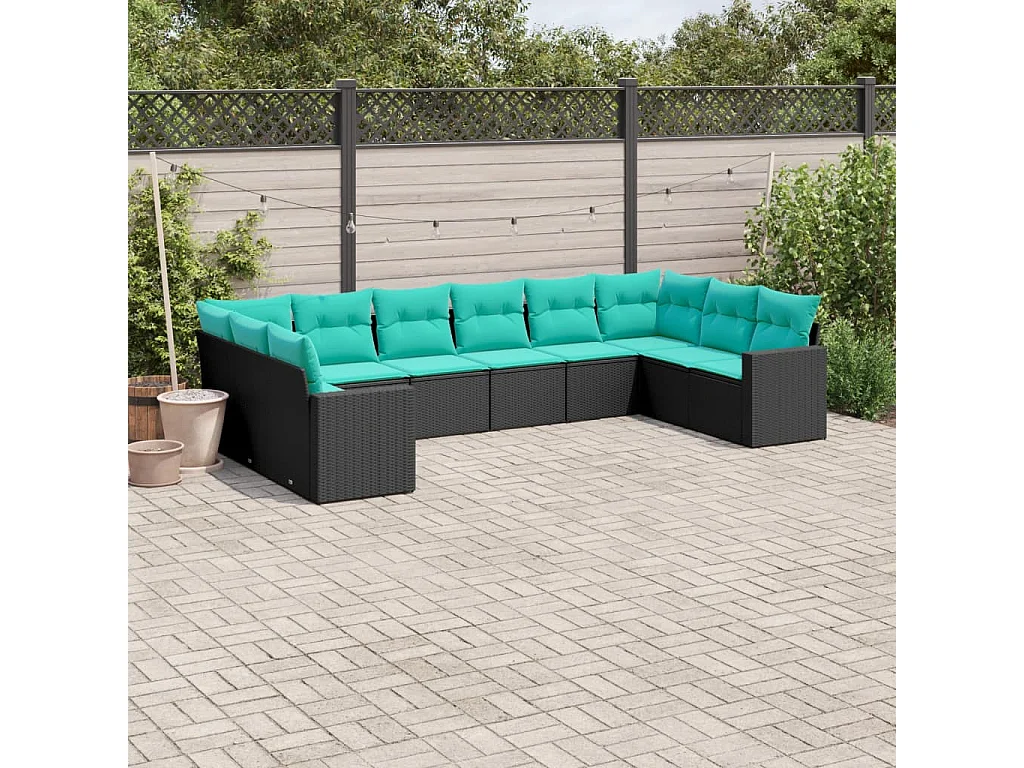 10 pcs conjunto de sofás p/ jardim c/ almofadões vime PE preto