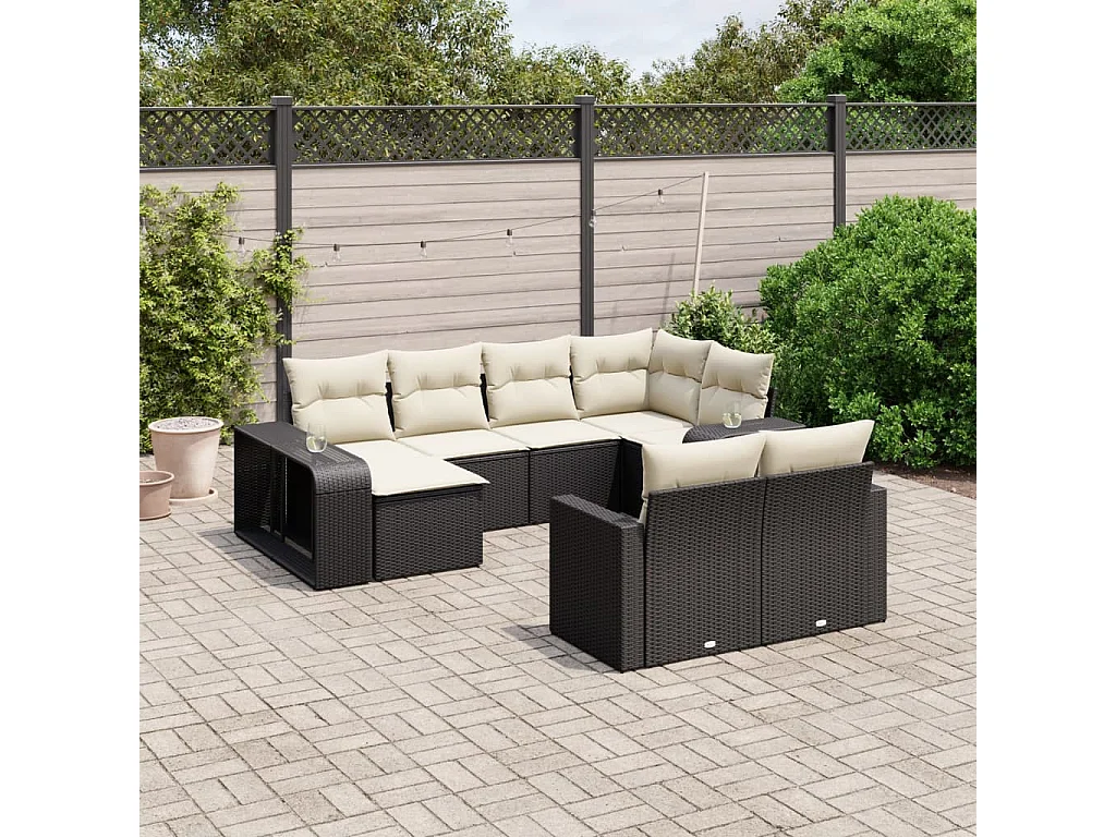 Garden Furniture - Salon de jardin 10 pcs avec coussins noir résine tressée