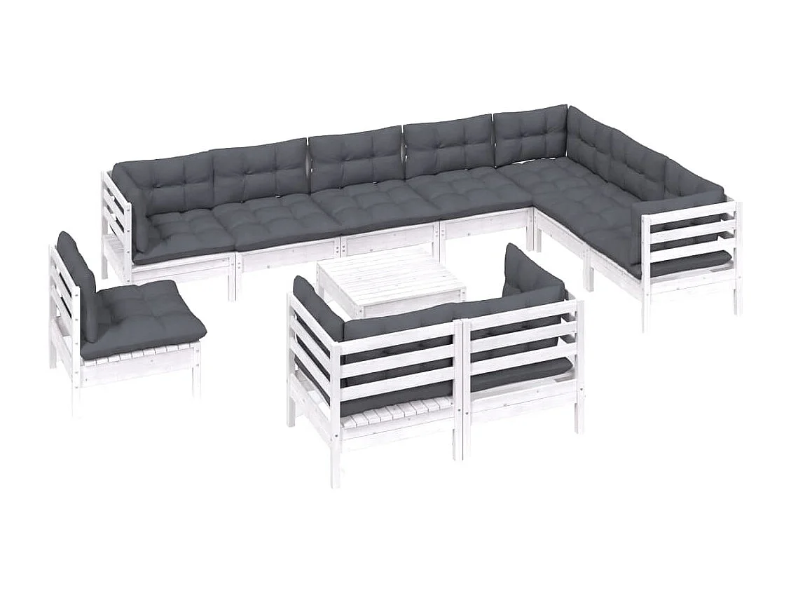 11 pcs conj. lounge de jardim c/ almofadões pinho maciço branco
