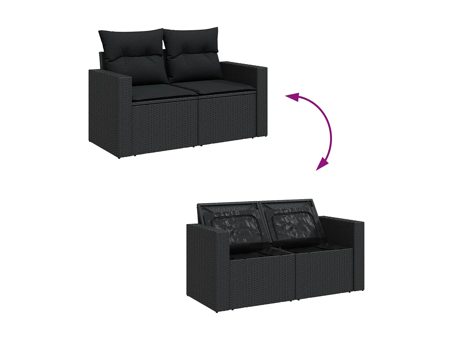 Garden Furniture - 10-tlg. Garten-Sofagarnitur mit Kissen Schwarz Poly Rattan