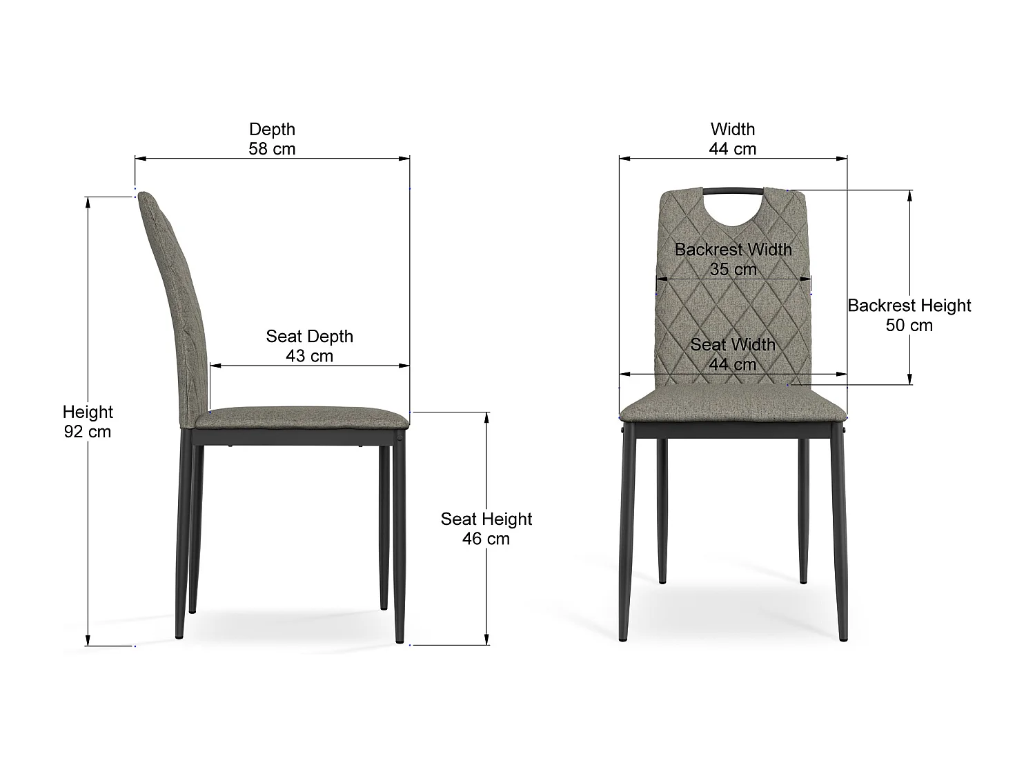 Set Of 8 Monza Fabric Dining Chair Modern Padded Seat Metal Legs Kitchen