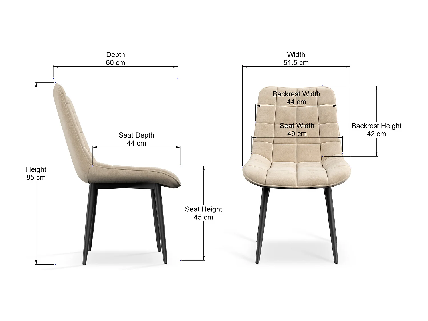 Set of 2 Nova Modern Velvet Dining Chair Padded Seat Metal Legs