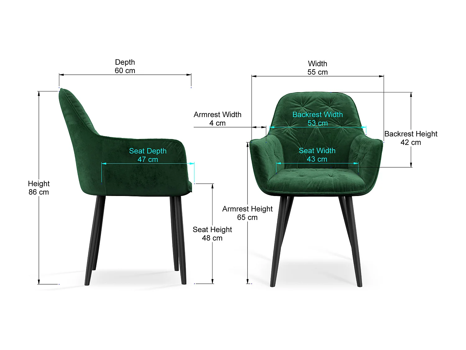 Set Of 4 Anika Modern Velvet Dining Chair Padded Seat Metal Legs