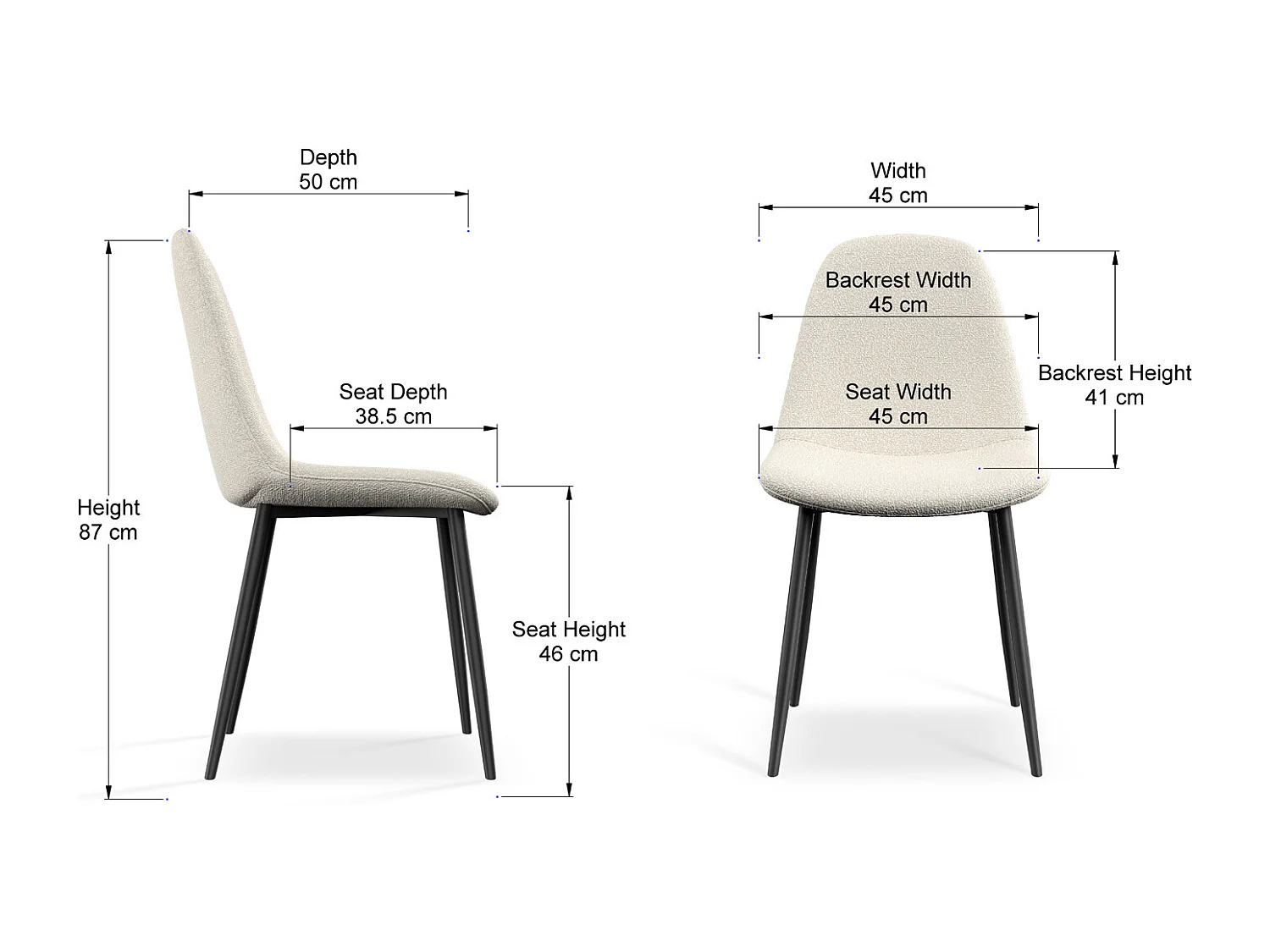 Set Of 4 Maya Boucle Dining Chair Modern Padded Seat Metal Legs Kitchen