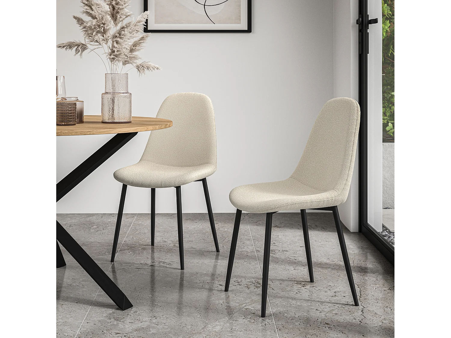Set Of 8 Maya Boucle Dining Chair Modern Padded Seat Metal Legs Kitchen