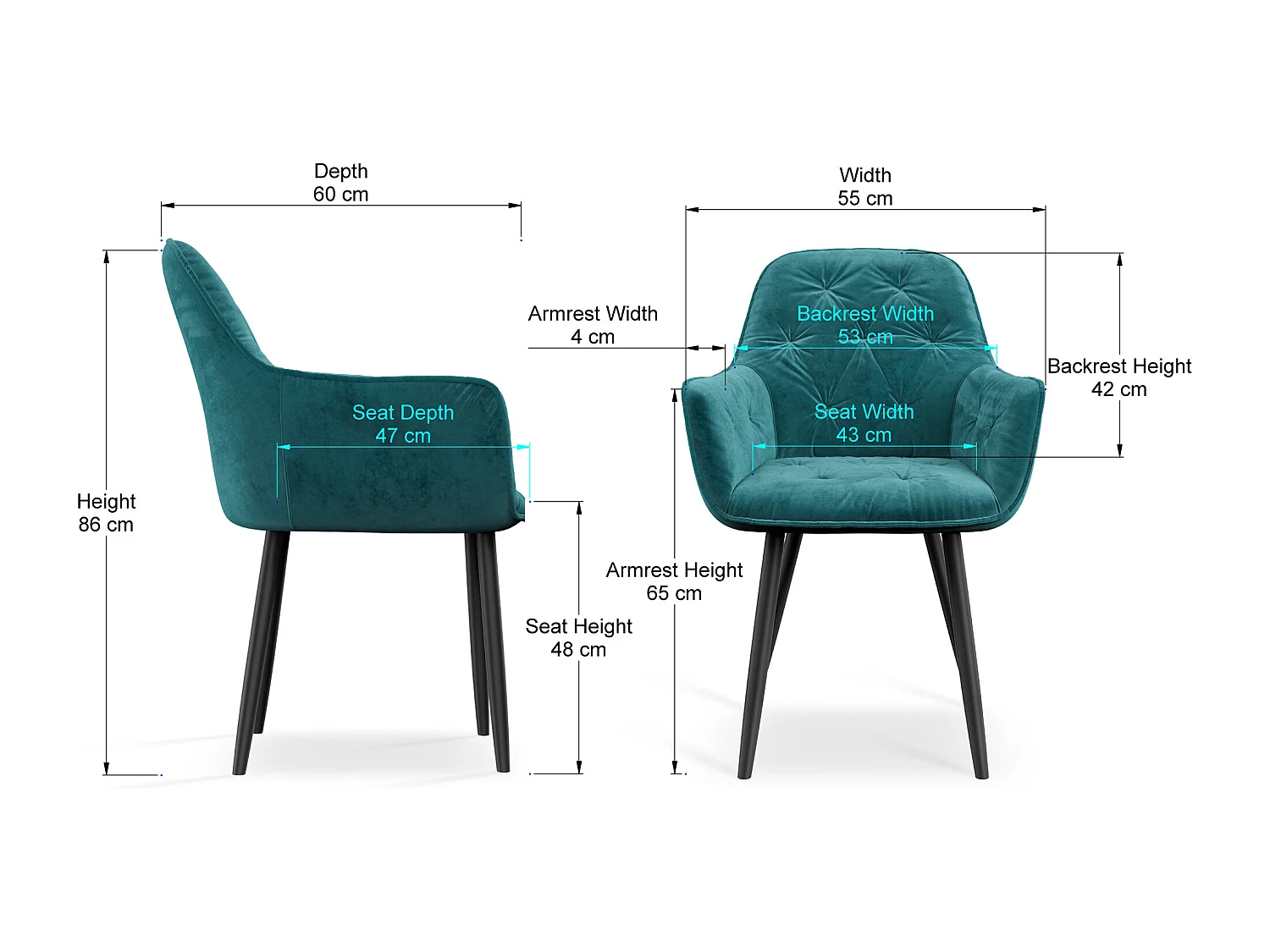 Set Of 8 Anika Modern Velvet Dining Chair Padded Seat Metal Legs