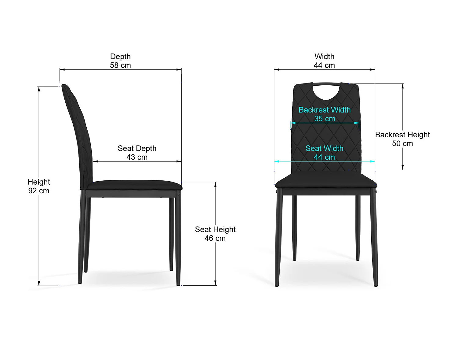 Set Of 2 Monza Faux Leather Dining Chair Modern Padded Seat Metal Legs Kitchen