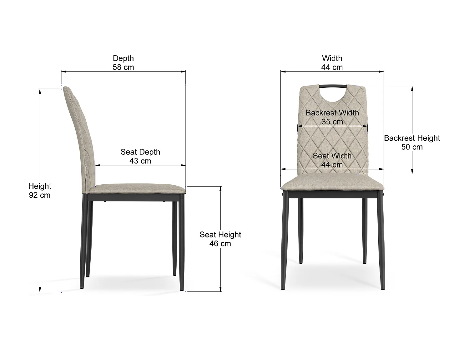Set Of 4 Monza Fabric Dining Chair Modern Padded Seat Metal Legs Kitchen