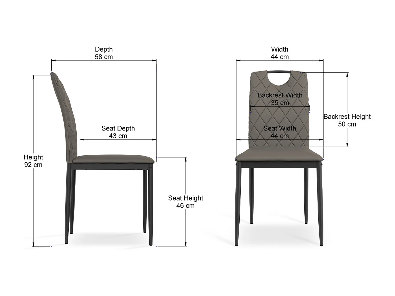 Set Of 2 Monza Faux Leather Dining Chair Modern Padded Seat Metal Legs Kitchen