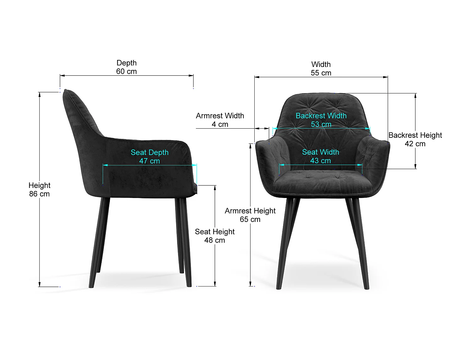 Set Of 4 Anika Modern Velvet Dining Chair Padded Seat Metal Legs