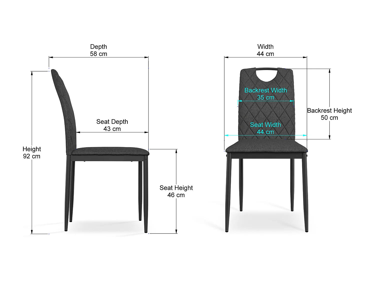 Set Of 6 Monza Fabric Dining Chair Modern Padded Seat Metal Legs Kitchen