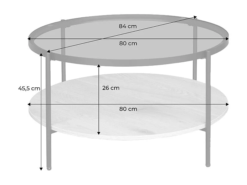 Table basse ronde double plateau verre. décor bois et métal - Smooky