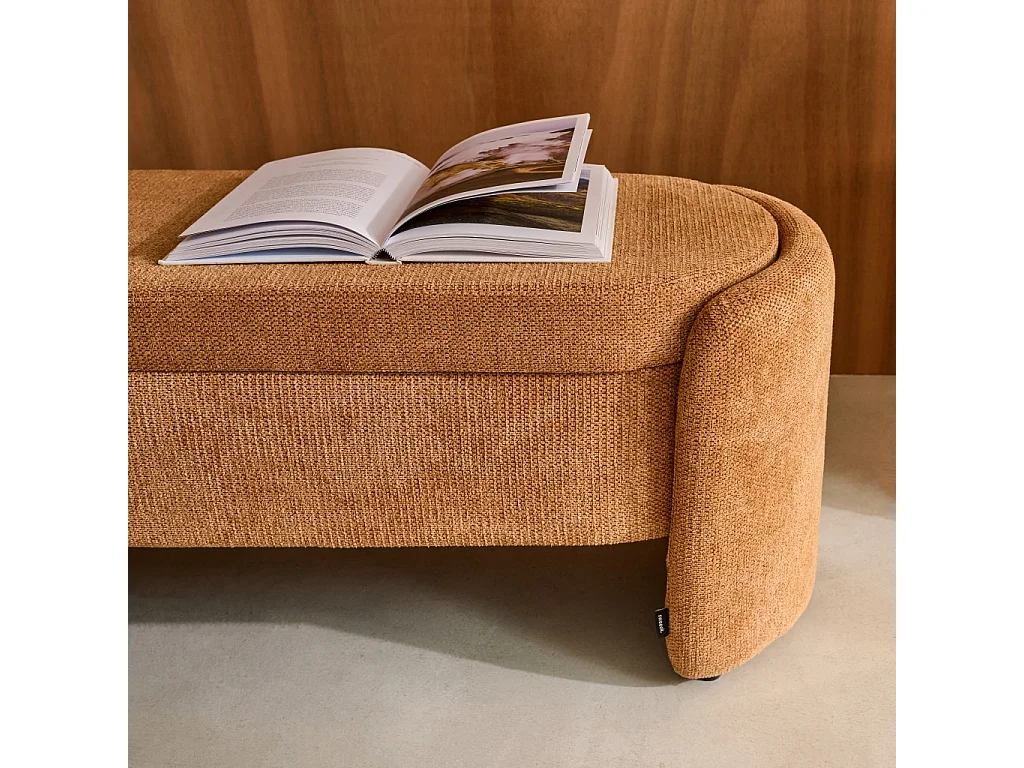 Panca contenitore, fondo letto contemporaneo in tessuto, ruggine