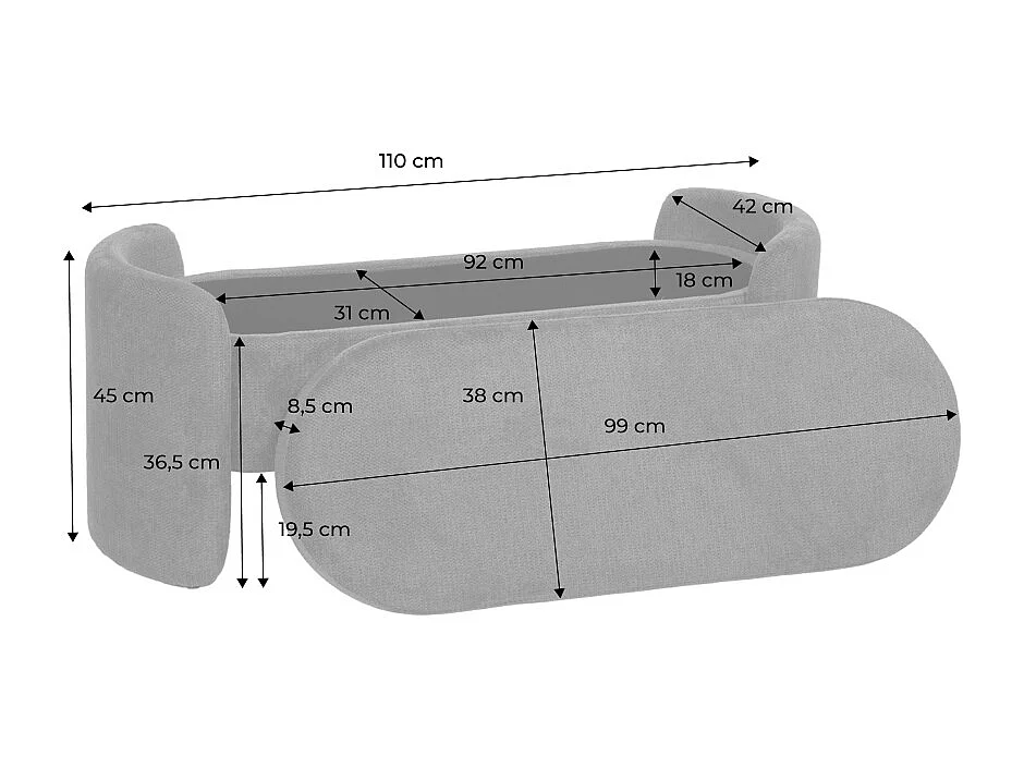 Panca contenitore, fondo letto contemporaneo in tessuto, ruggine