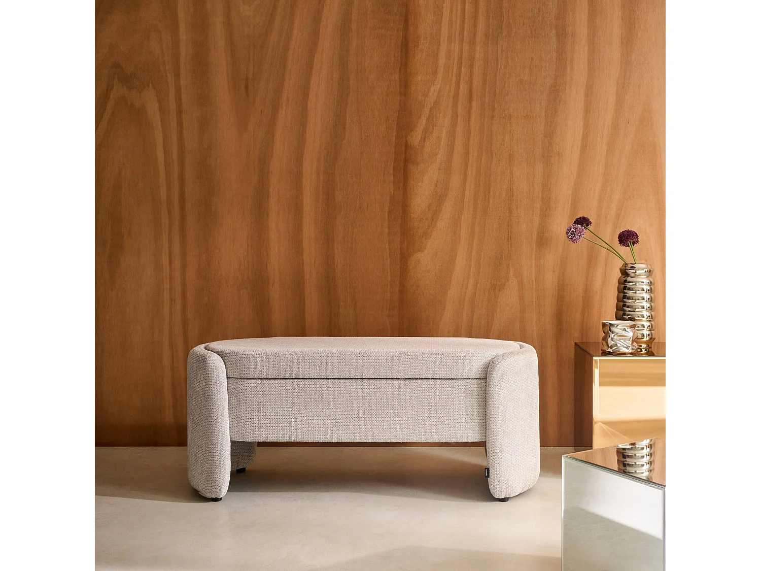 Banco baúl, pie de cama contemporáneo de tela simple gris claro