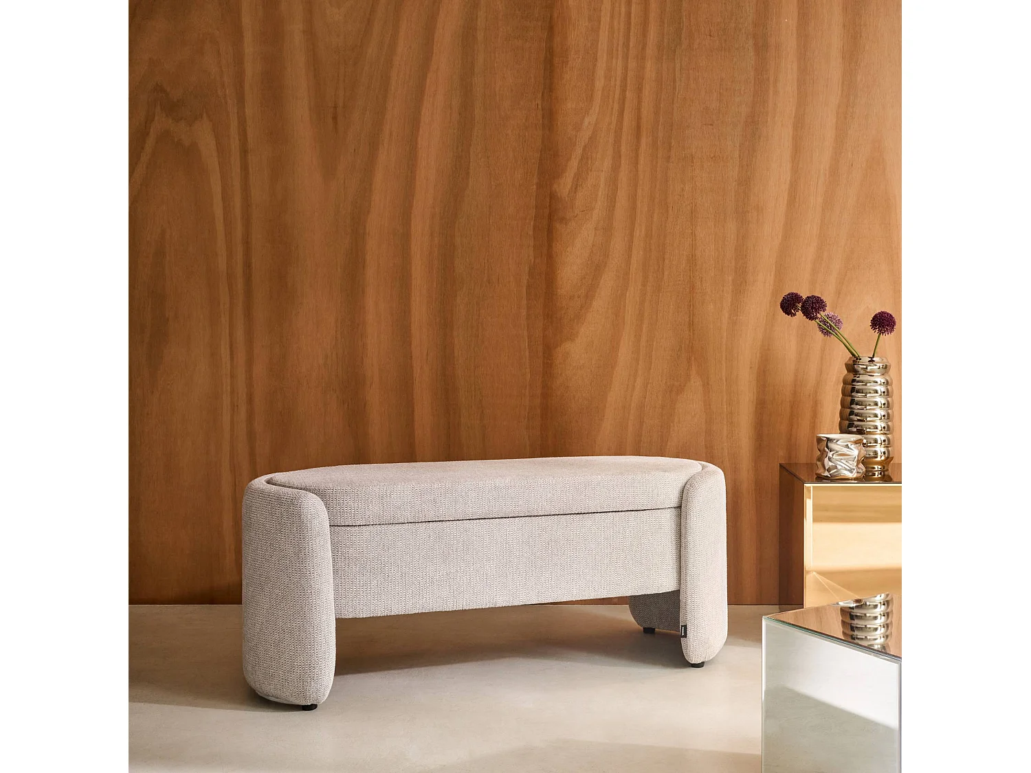 Banco baúl, pie de cama contemporáneo de tela simple gris claro