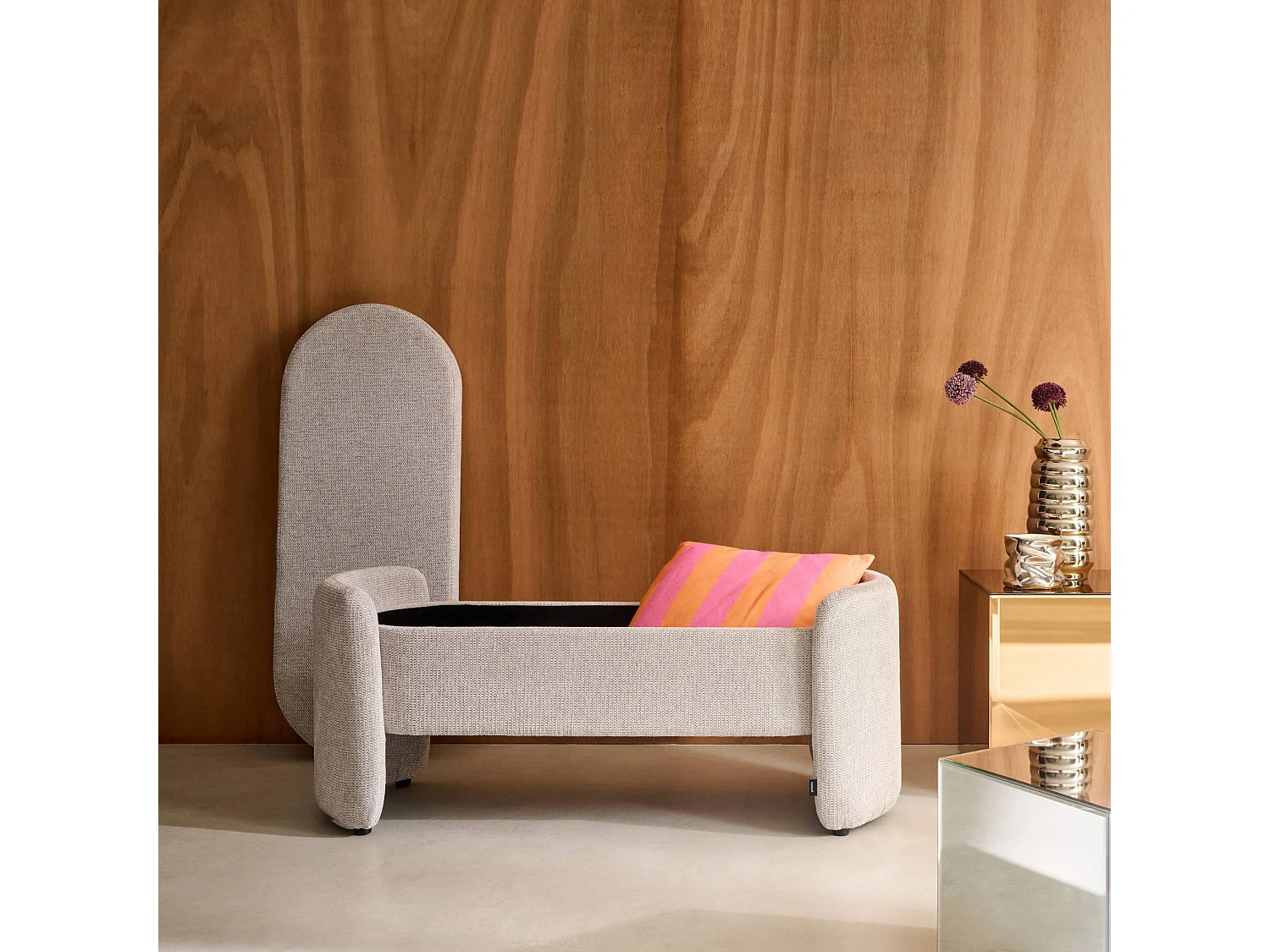 Banco baúl, pie de cama contemporáneo de tela simple gris claro