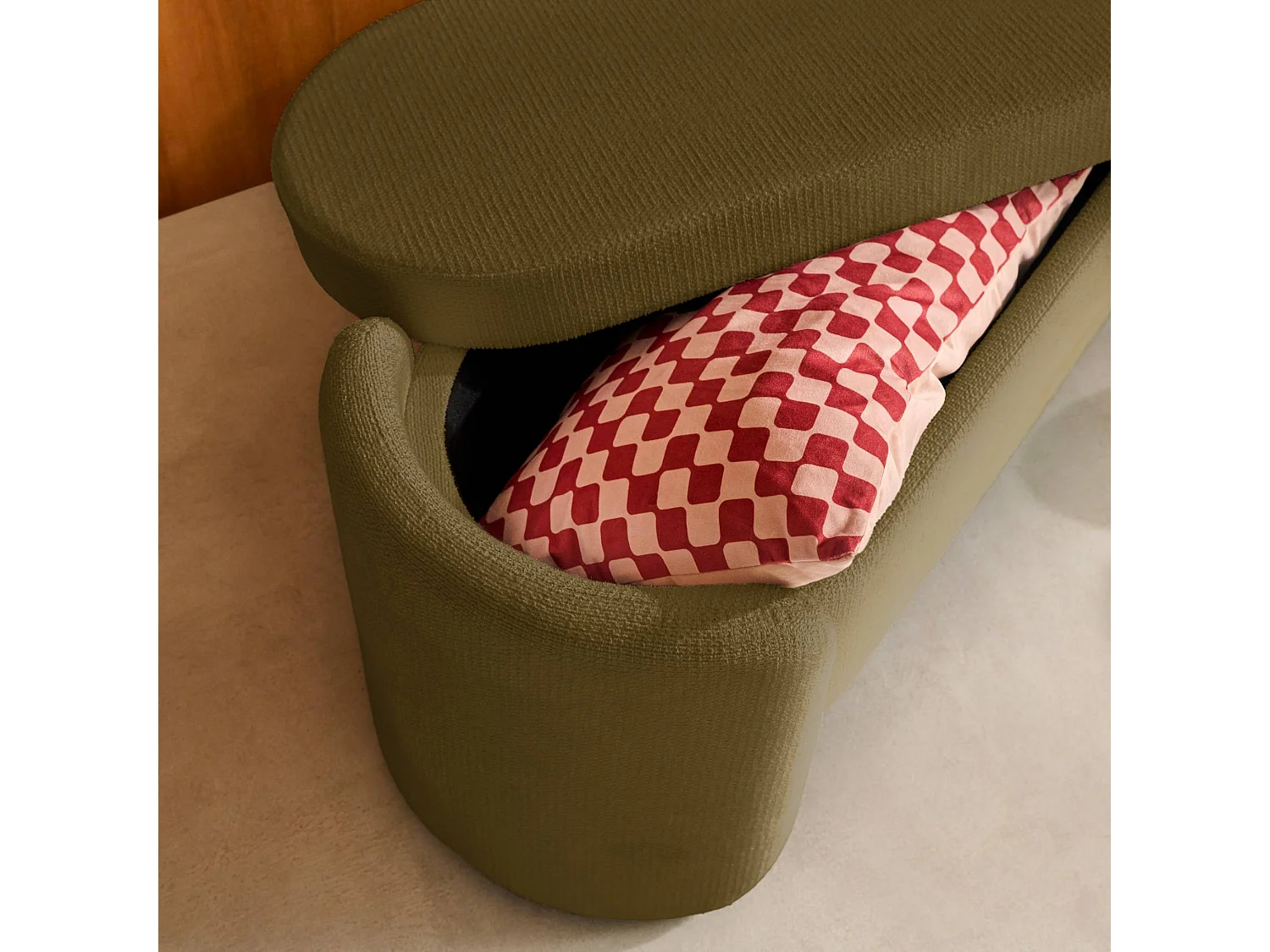 Banco baúl, pie de cama contemporáneo de tela simple verde kaki