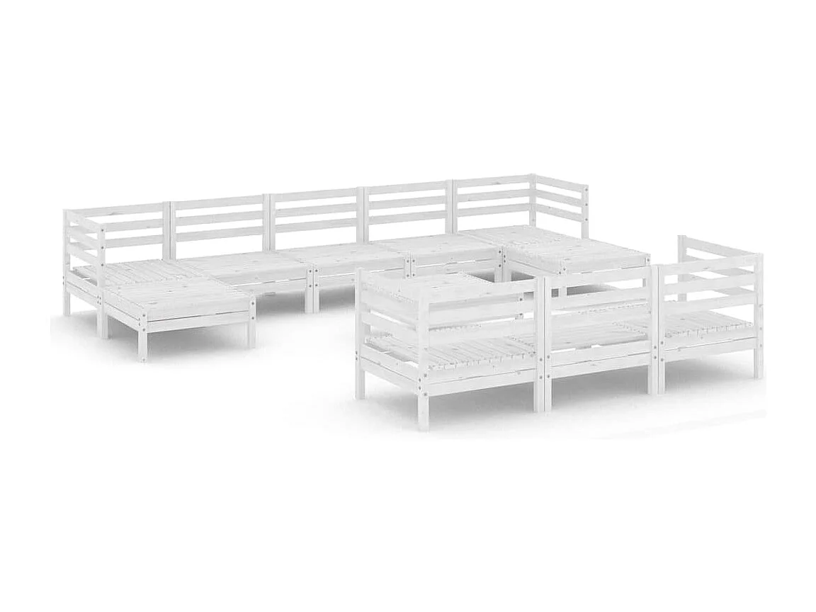 Salon de jardin 11 pc Blanc Bois de pin massif 19
