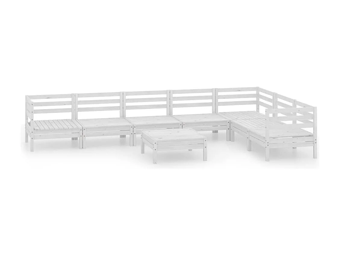 Salon de jardin 8 pc Bois de pin massif Blanc 2
