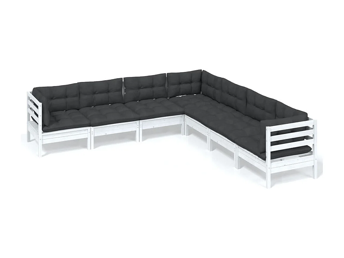 Salon de jardin 7 pc avec coussin Blanc Bois de pin solide 2