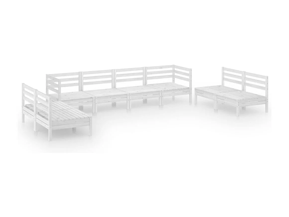 Salon de jardin 8 pc Blanc Bois de pin massif 28