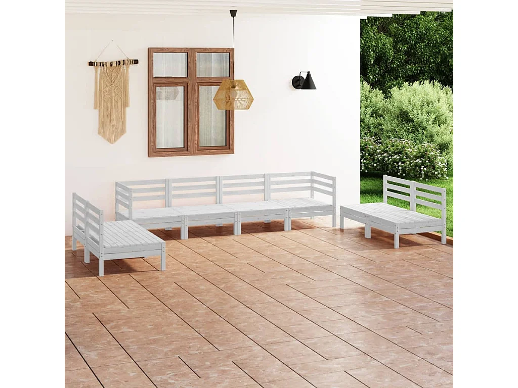 Salon de jardin 8 pc Blanc Bois de pin massif 28