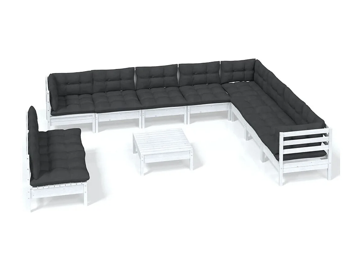 Salon de jardin 11 pc avec coussin Blanc Bois de pin solide 3