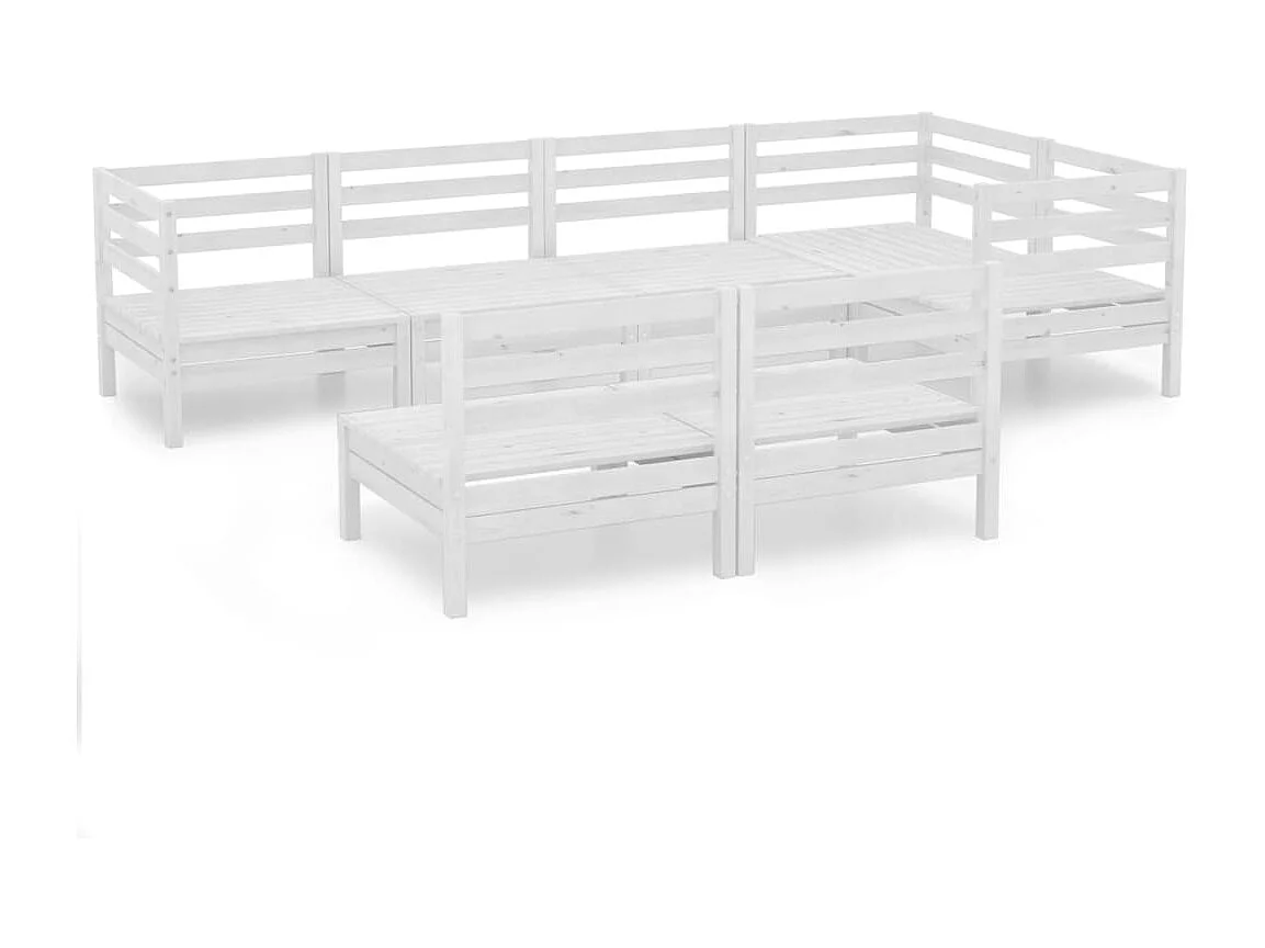 Salon de jardin 7 pc Bois de pin massif Blanc 7