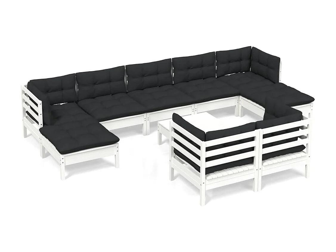 Salon de jardin 10 pc avec coussin Blanc Bois de pin solide 4