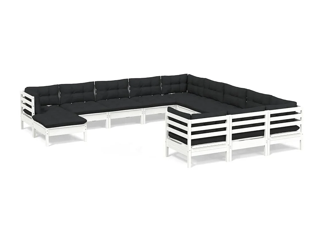 Salon de jardin 12 pc avec coussin Blanc Bois de pin 2