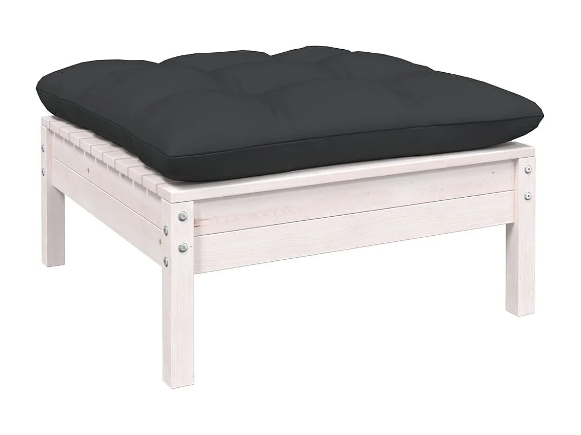 Salon de jardin 12 pc avec coussin Blanc Bois de pin 2