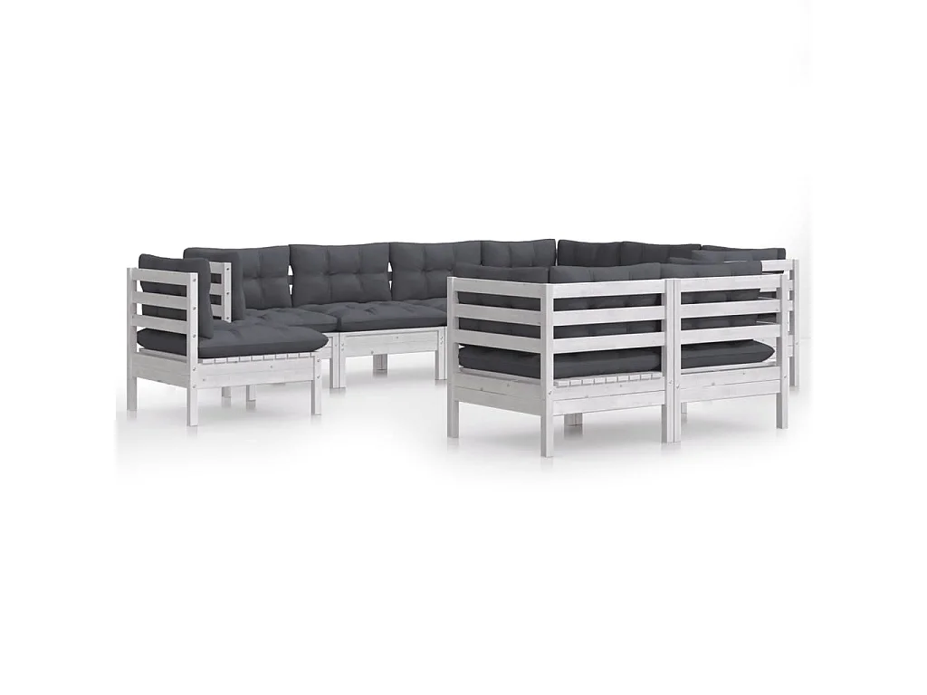 Salon de jardin 9 pc avec coussin Blanc Bois de pin solide 7
