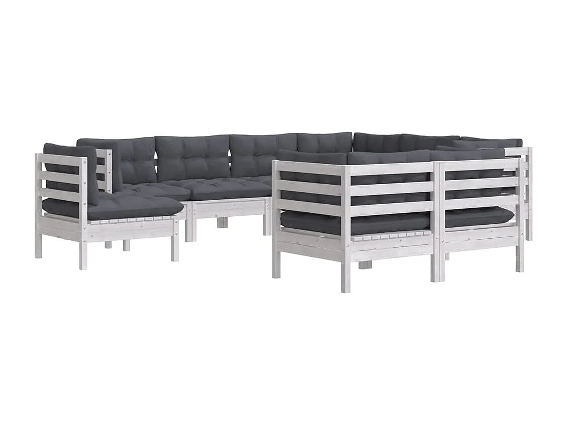Salon de jardin 9 pc avec coussin Blanc Bois de pin solide 7