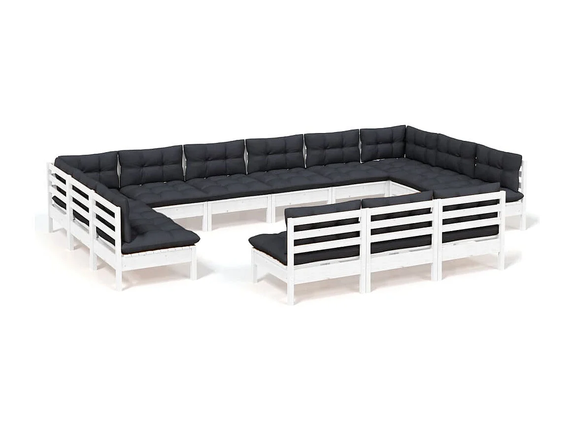 Salon de jardin 13 pc avec coussin Blanc Bois de pin solide 3