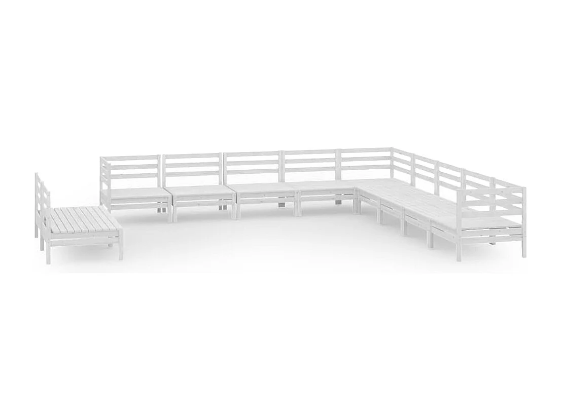 Salon de jardin 11 pc Bois de pin massif Blanc 2