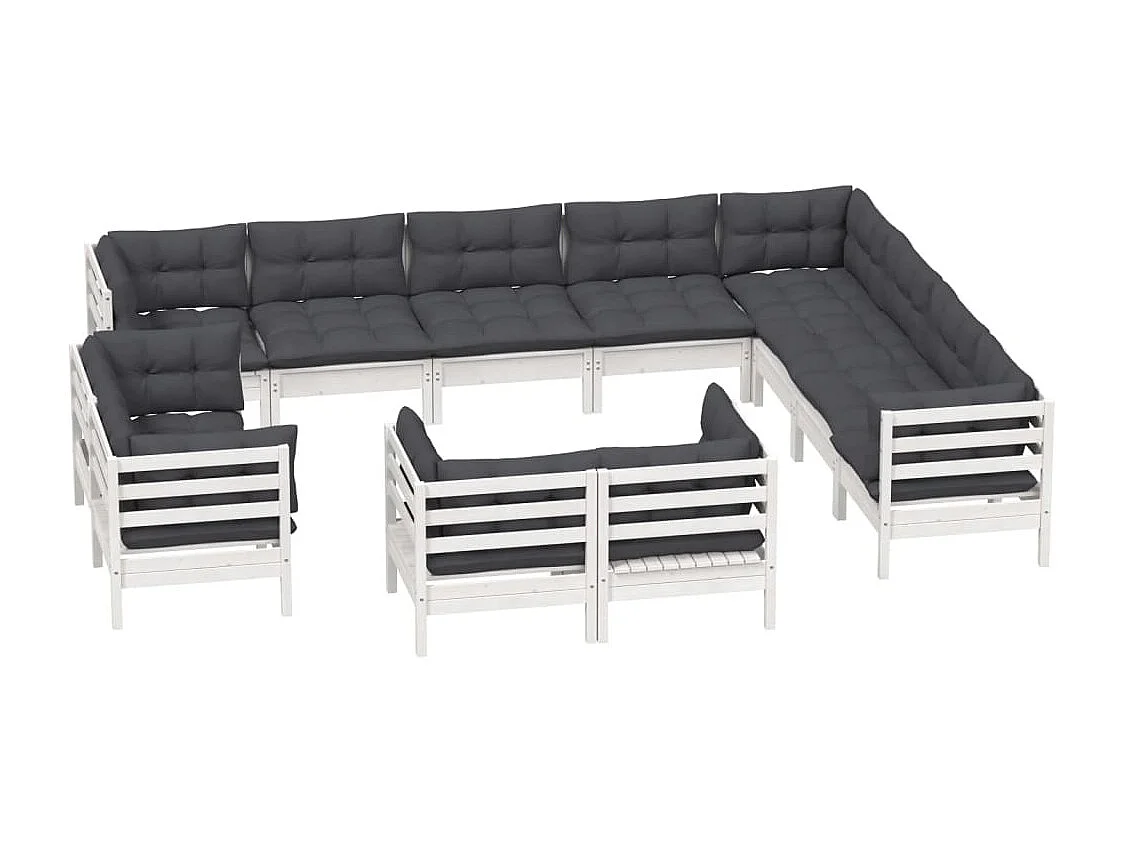 Salon de jardin 12 pc avec coussin Blanc Bois de pin solide