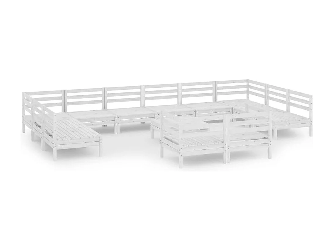 Salon de jardin 13 pc Blanc Bois de pin massif 9