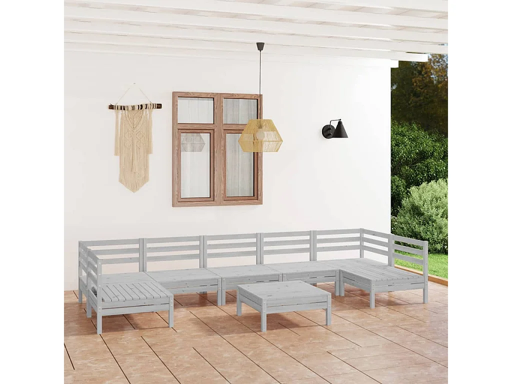 Salon de jardin 8 pc Blanc Bois de pin massif 30